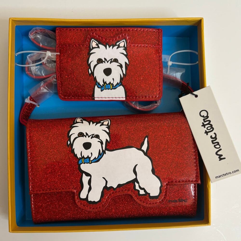 Marc Tetro Westie Dog Crossbody and Card Holder Gift Set Red New in Box